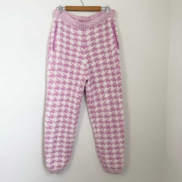 SKIMS Unisex Cozy Joggers in Petal Houndstooth Pink & White Loungewear Size L/XL - Picture 4 of 10